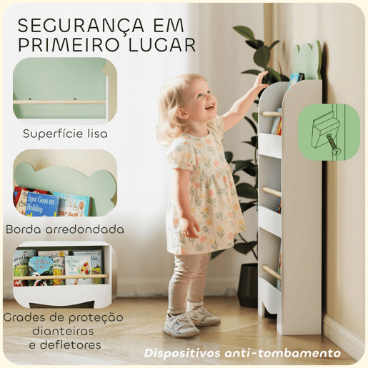 AIYAPLAY Estante Infantil de 3 Níveis Estante para Livros Infantil Design de Ursinho para Sala de Jogos Quarto Creche Verde