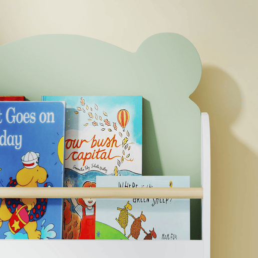 AIYAPLAY Estante Infantil de 3 Níveis Estante para Livros Infantil Design de Ursinho para Sala de Jogos Quarto Creche Verde