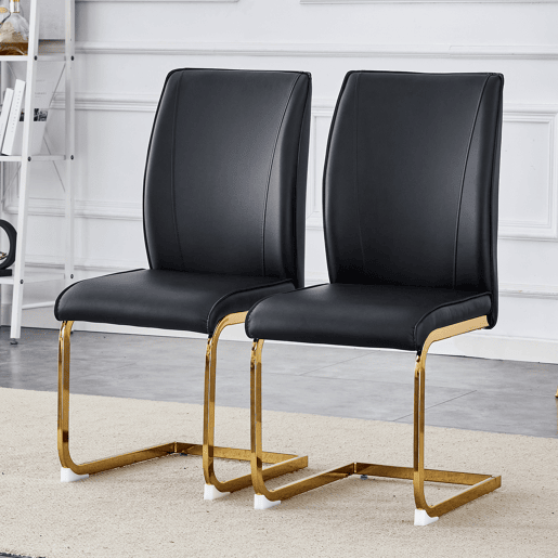 Cadeiras de sala de jantar 2 unidades - Assento PU confortável, estilo moderno e elegante - Preto+Dourado