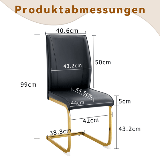 Cadeiras de sala de jantar 2 unidades - Assento PU confortável, estilo moderno e elegante - Preto+Dourado