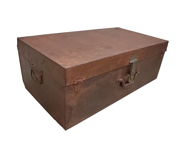 Maleta de metal acabado artesanal marrón 67x37x25h cm