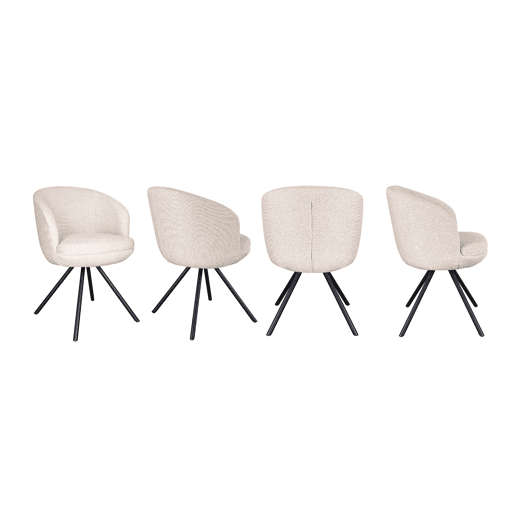 Conjunto de 4 poltronas estofadas com almofada dupla cor bege salpicada e pés metálicos pretos Conjunto de 4 poltronas estofadas com almofada dupla cor bege salpicada e pés metálicos pretos