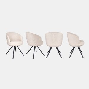 Conjunto de 4 poltronas estofadas com almofada dupla cor bege salpicada e pés metálicos pretos