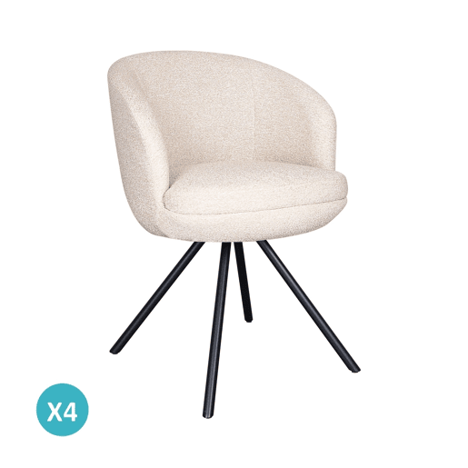 Conjunto de 4 poltronas estofadas com almofada dupla cor bege salpicada e pés metálicos pretos Conjunto de 4 poltronas estofadas com almofada dupla cor bege salpicada e pés metálicos pretos