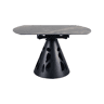 Mesa redonda extensível, diâmetro 135 cm, com pé central metálico e tampo em cerâmica mármore Black Geology