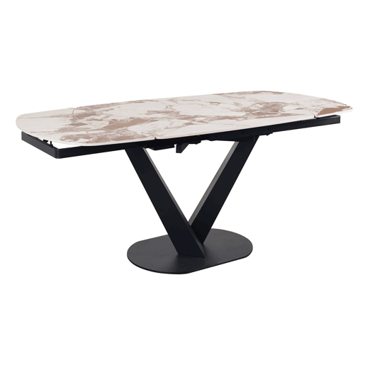 Mesa extensível 120160x90 com pé central metálico e tampo cerâmico em mármore Patagonia Mesa extensível 120160x90 com pé central metálico e tampo cerâmico em mármore Patagonia