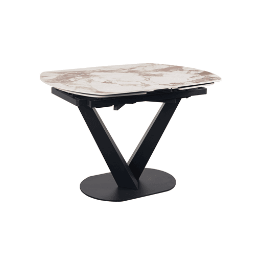 Mesa extensível 120160x90 com pé central metálico e tampo cerâmico em mármore Patagonia Mesa extensível 120160x90 com pé central metálico e tampo cerâmico em mármore Patagonia