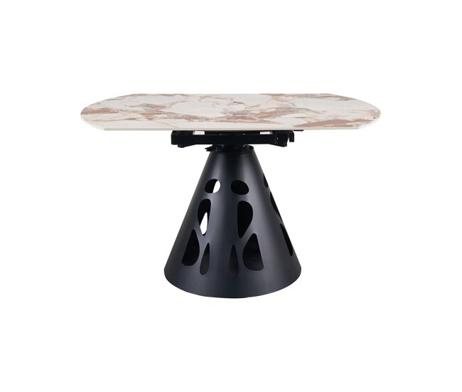 Mesa redonda extensible con tablero cerámico 135x90