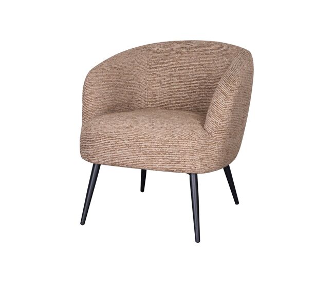 Sillón tapizado color marron y patas metálicas negras