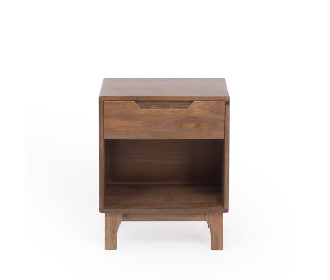 Mesita de noche en mango color natural 1 cajon y patas de madera