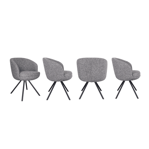 Conjunto de 4 poltronas estofadas com almofada dupla cor antracite e pés metálicos pretos Conjunto de 4 poltronas estofadas com almofada dupla cor antracite e pés metálicos pretos