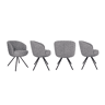 Conjunto de 4 poltronas estofadas com almofada dupla cor antracite e pés metálicos pretos