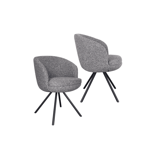Conjunto de 4 poltronas estofadas com almofada dupla cor antracite e pés metálicos pretos Conjunto de 4 poltronas estofadas com almofada dupla cor antracite e pés metálicos pretos