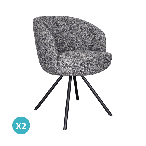 Conjunto de 4 poltronas estofadas com almofada dupla cor antracite e pés metálicos pretos Conjunto de 4 poltronas estofadas com almofada dupla cor antracite e pés metálicos pretos