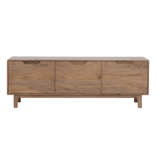 Móvel de TV em mogno cor natural, 3 portas e pés de madeira Móvel de TV em mogno cor natural, 3 portas e pés de madeira