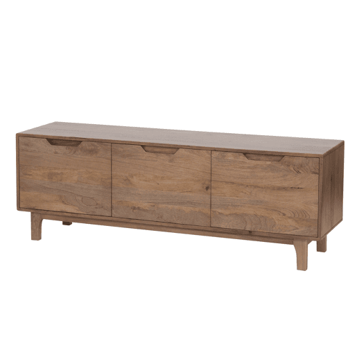 Móvel de TV em mogno cor natural, 3 portas e pés de madeira Móvel de TV em mogno cor natural, 3 portas e pés de madeira