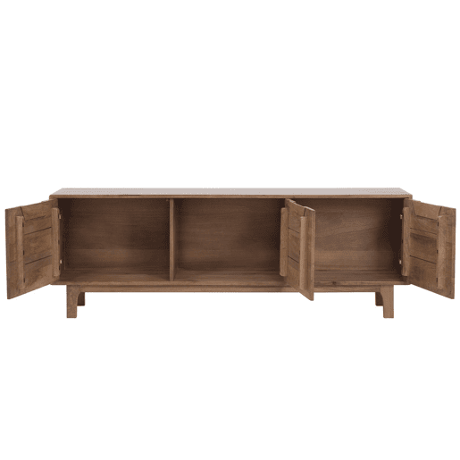 Móvel de TV em mogno cor natural, 3 portas e pés de madeira Móvel de TV em mogno cor natural, 3 portas e pés de madeira