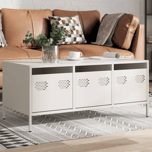 Mesa de Centro, Mesa baixa, 101,5x50x43,5 cm aço laminado a frio branco Mesa de Centro, Mesa baixa, 101,5x50x43,5 cm aço laminado a frio branco