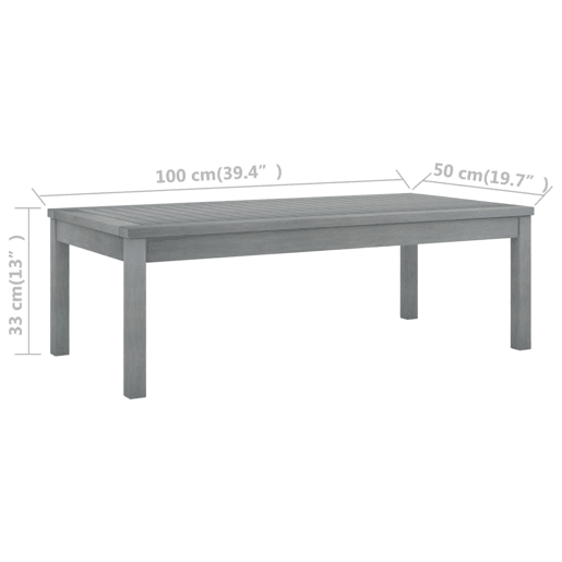 Mesa de Centro, Mesa baixa, 100x50x33 cm madeira de acácia maciça cinzento Mesa de Centro, Mesa baixa, 100x50x33 cm madeira de acácia maciça cinzento