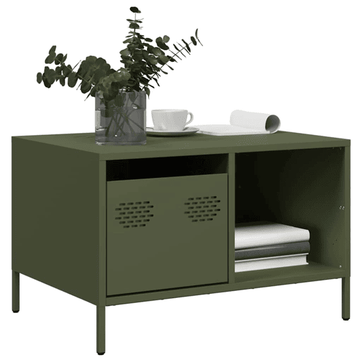 Mesa de Centro, Mesa baixa, 68,5x50x43,5 cm aço laminado a frio verde-azeitona Mesa de Centro, Mesa baixa, 68,5x50x43,5 cm aço laminado a frio verde-azeitona