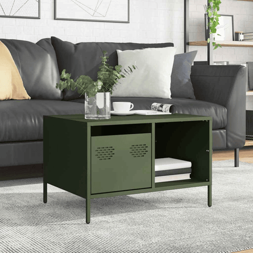 Mesa de Centro, Mesa baixa, 68,5x50x43,5 cm aço laminado a frio verde-azeitona Mesa de Centro, Mesa baixa, 68,5x50x43,5 cm aço laminado a frio verde-azeitona