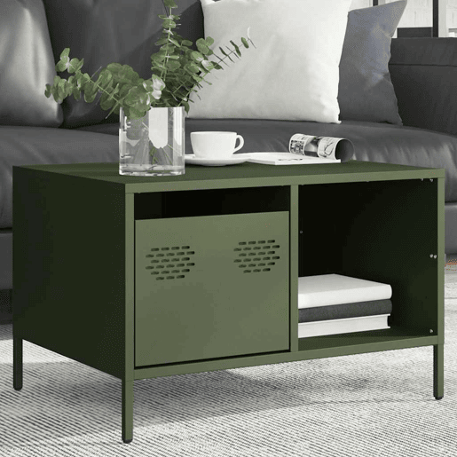 Mesa de Centro, Mesa baixa, 68,5x50x43,5 cm aço laminado a frio verde-azeitona Mesa de Centro, Mesa baixa, 68,5x50x43,5 cm aço laminado a frio verde-azeitona