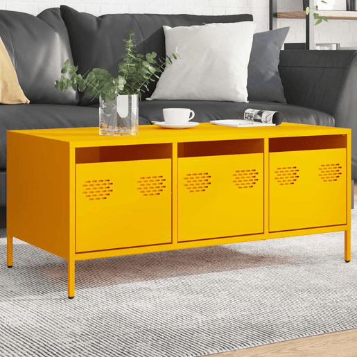 Mesa de Centro, Mesa baixa, 101,5x50x43,5 cm aço laminado frio amarelo mostarda Mesa de Centro, Mesa baixa, 101,5x50x43,5 cm aço laminado frio amarelo mostarda