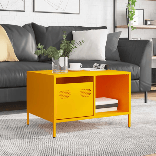 Mesa de Centro, Mesa baixa, 68,5x50x43,5cm aço laminado a frio amarelo mostarda Mesa de Centro, Mesa baixa, 68,5x50x43,5cm aço laminado a frio amarelo mostarda