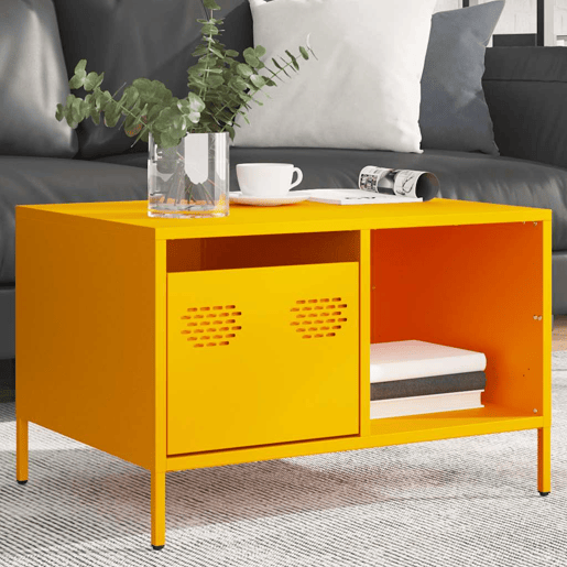 Mesa de Centro, Mesa baixa, 68,5x50x43,5cm aço laminado a frio amarelo mostarda Mesa de Centro, Mesa baixa, 68,5x50x43,5cm aço laminado a frio amarelo mostarda