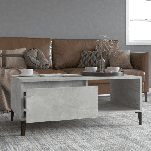 Mesa de Centro, Mesa baixa, 90x50x36,5 cm derivados madeira cinzento cimento