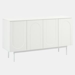 Aparador Moderno Minimalista para Sala de Estar Jantar Móvel Auxiliar de Madeira MDF com 4 Portas com Padrão de Arco Simétrico Prateleiras Ajustáveis e Pés de Metal 140x42x80cm Cor Branca