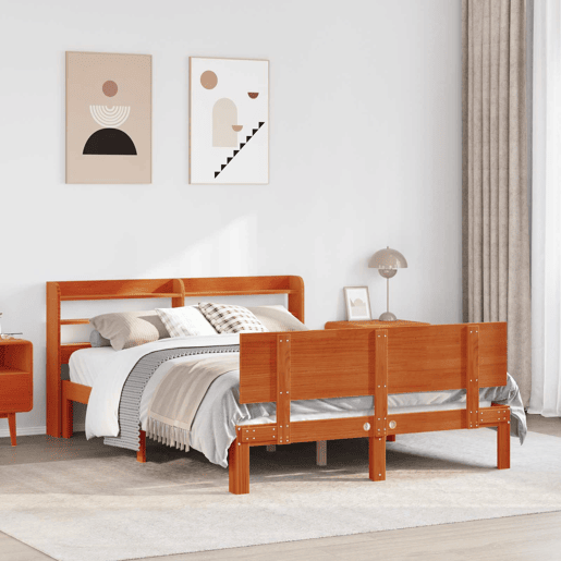 Estrutura da Cama de casal simple 2 pcs Marrom Cera Madeira de Pinho Sólido