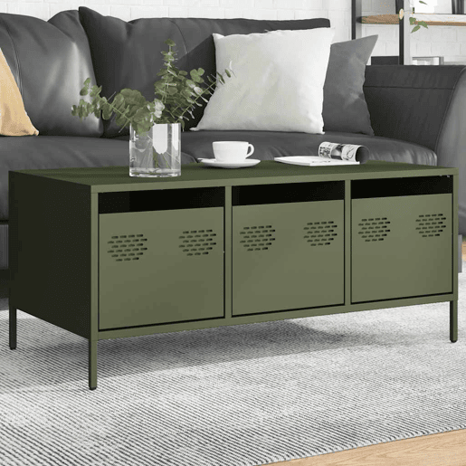 Mesa de Centro, Mesa baixa, 101,5x50x43,5 cm aço laminado a frio verde-azeitona