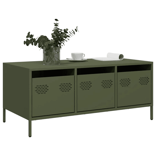 Mesa de Centro, Mesa baixa, 101,5x50x43,5 cm aço laminado a frio verde-azeitona