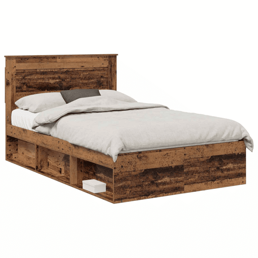 Estrutura de cama de casal com cabeceira - Madeira antiga 135 x 190 cm