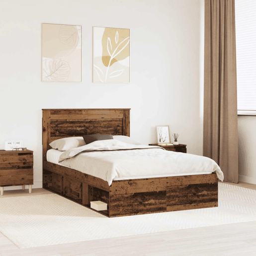 Estrutura de cama de casal com cabeceira - Madeira antiga 135 x 190 cm