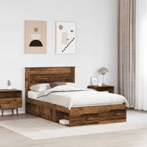 Estrutura de cama de casal com cabeceira - Madeira antiga 135 x 190 cm