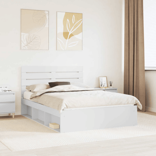 Estrutura da Cama de casal simple com cabeceira Branco 160 x 200 cm