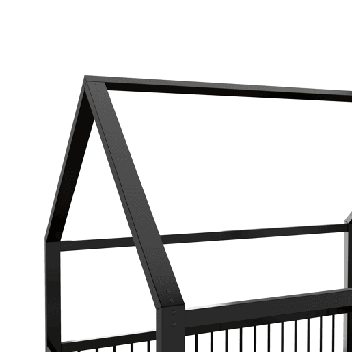 Cama baixa metálica 140x200 cm - estrutura de ferro estilo casa com grade - preta Cama baixa metálica 140x200 cm - estrutura de ferro estilo casa com grade - preta