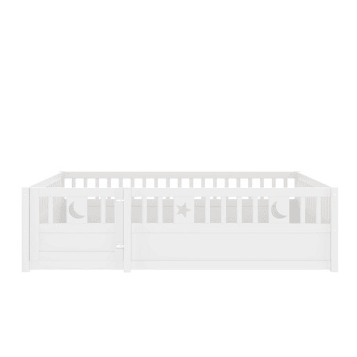 Cama painel, 140 x 190 cm - Cama infantil com grade, decoração de estrelas e lua - Branco