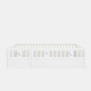 Cama painel, 140 x 190 cm - Cama infantil com grade, decoração de estrelas e lua - Branco