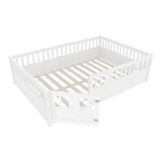 Cama painel, 140 x 190 cm - Cama infantil com grade, decoração de estrelas e lua - Branco