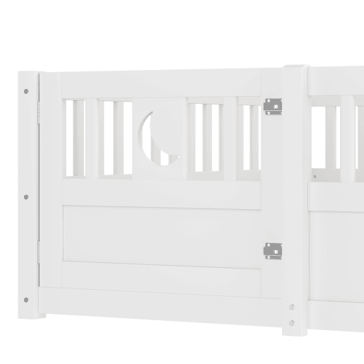 Cama painel, 140 x 190 cm - Cama infantil com grade, decoração de estrelas e lua - Branco
