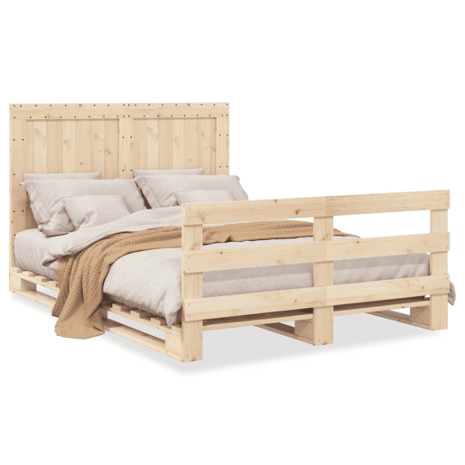 Estrutura de Cama de casal simple com cabeceira 140x200 cm pinho maciço Estrutura de Cama de casal simple com cabeceira 140x200 cm pinho maciço