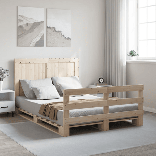 Estrutura de Cama de casal simple com cabeceira 140x200 cm pinho maciço Estrutura de Cama de casal simple com cabeceira 140x200 cm pinho maciço