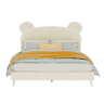 Cama estofada minimalista 140x200 - cabeceira de pelúcia com desenhos animados - bege