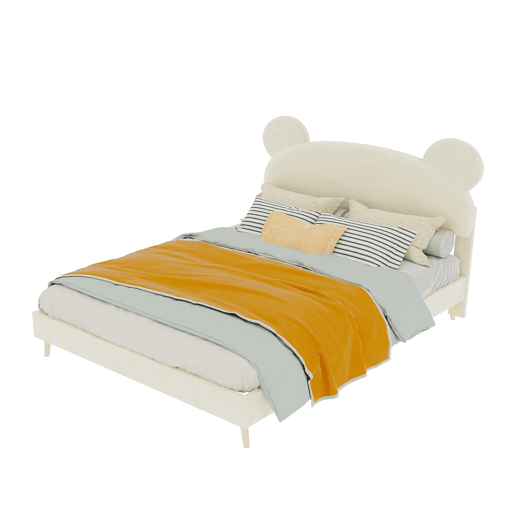 Cama estofada minimalista 140x200 - cabeceira de pelĂșcia com desenhos animados - bege Cama estofada minimalista 140x200 - cabeceira de pelĂșcia com desenhos animados - bege