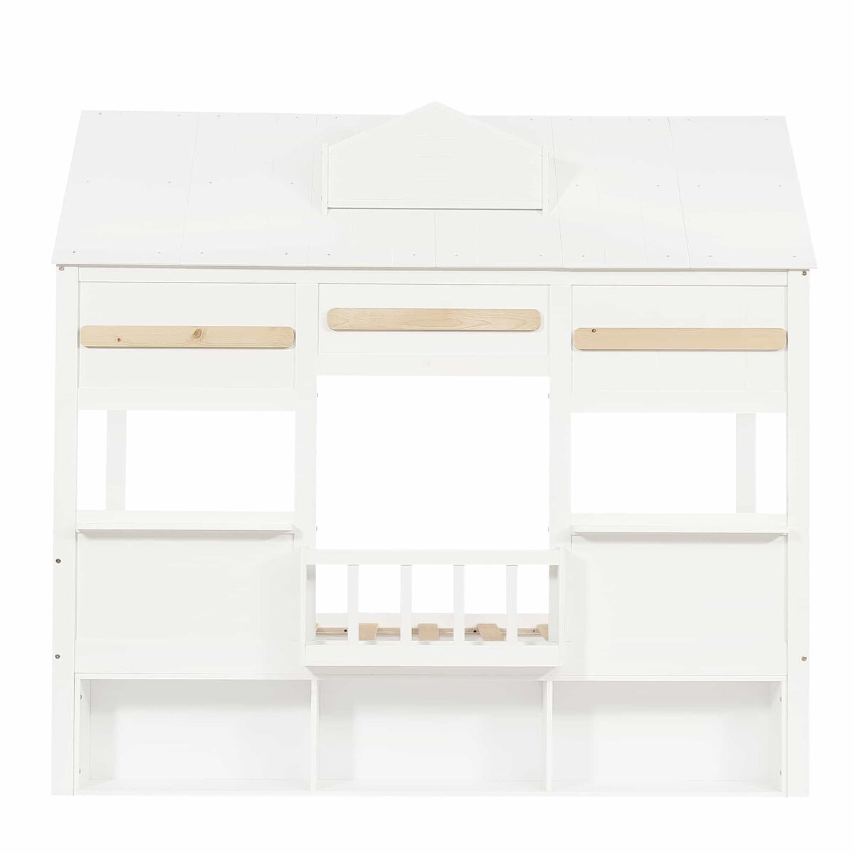 Cama alta infantil 90x200 - diseño en forma de casa con estantería, somier robusto - blanco