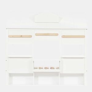 Cama alta infantil 90x200 - Design em forma de casa com prateleira, base robusta - Branco