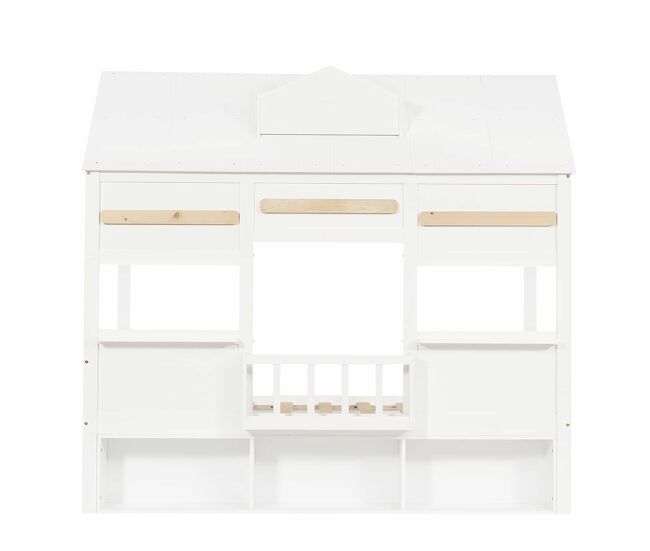 Cama alta infantil 90x200 - diseño en forma de casa con estantería, somier robusto - blanco
